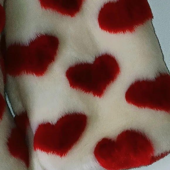 ❤️❤️Voom by Joy Han White faux Fur Cropped Teddy Jacket w Red Hearts Valentines - Picture 8 of 10
